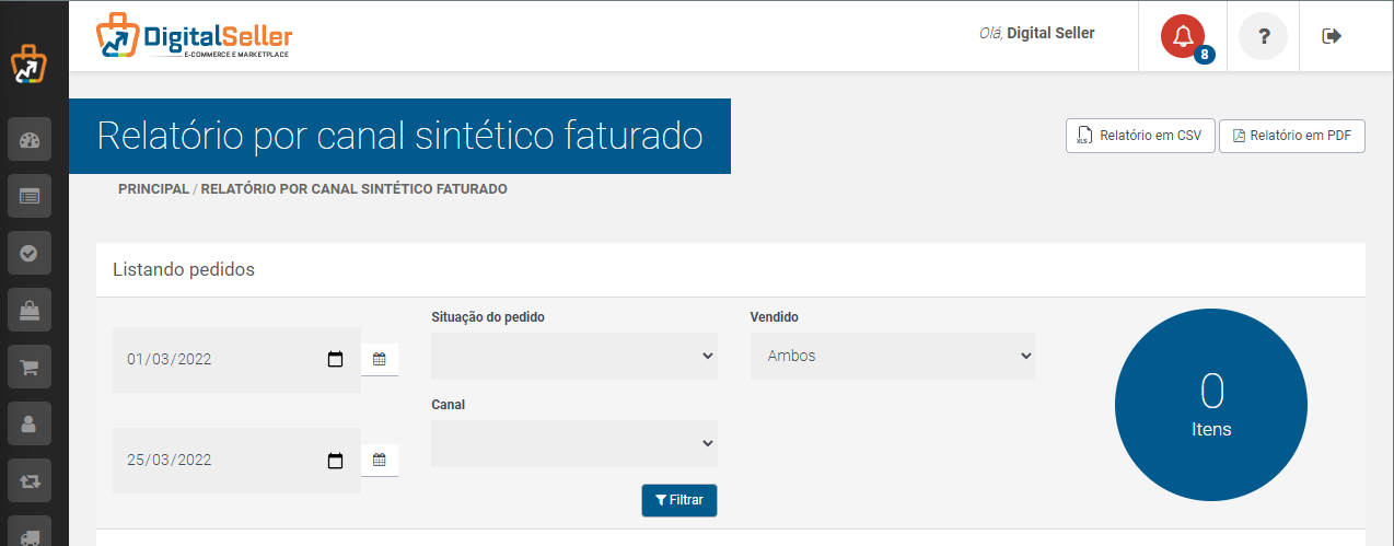 Relatório por canal sintético faturado