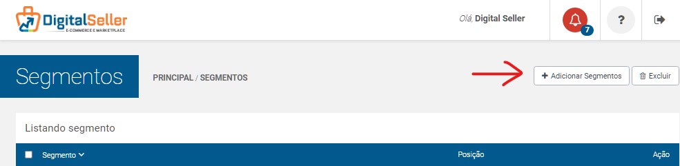 adicionar segmento seller